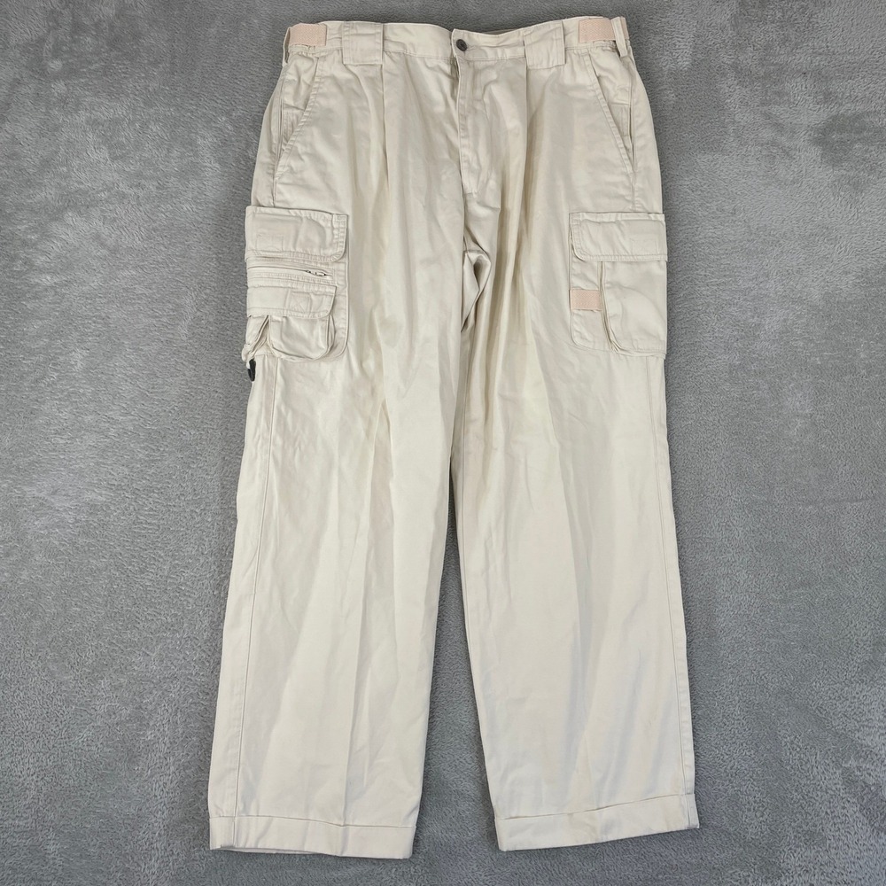 Orvis Cargo Pants Mens 36x28 Beige Pleated Cotton Utility Multi Pocket Rugged